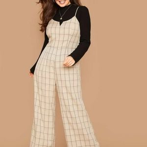 SHEIN Plus Wide Leg Plaid Jumpsuit